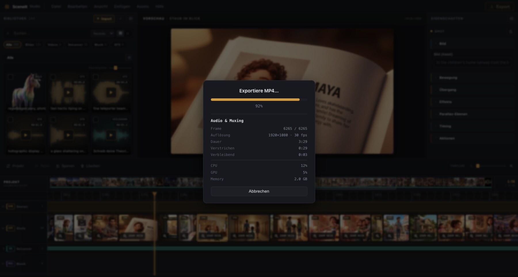 SceneIt export progress
